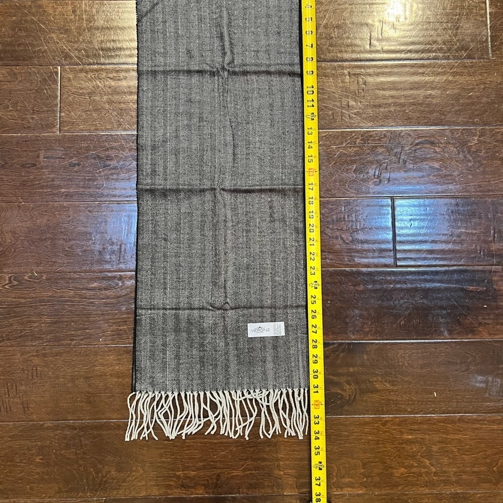 New Gray Striped Scarf with Fringe 62”